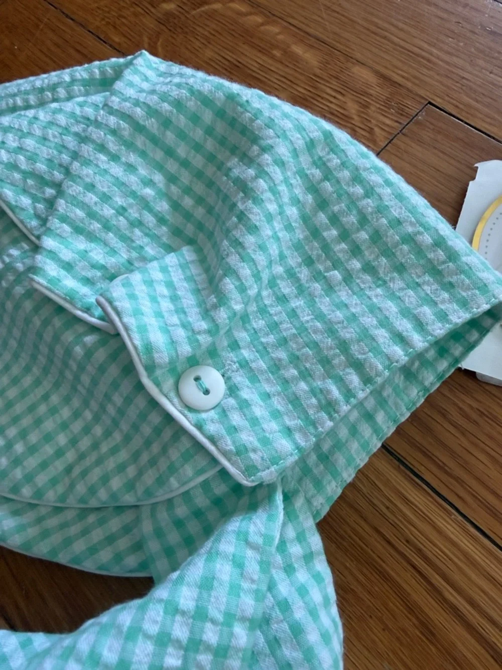 NWT petit Ami classics Mint green Gingham Baby Sun Bonnet hat with ties 3m